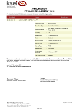 ANNOUNCEMENT PENG-429/KSEI.3.JKU/ISIN/112016