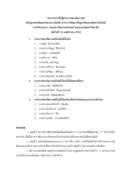 ประกาศรายชื่อผู้ผ่านการสอบสัมภาษณ์ หลักสูตรเคหพัฒนศาสตรมหาบัณฑิต