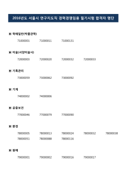 2016년도 서울시 연구지도직 경력경쟁임용 필기시험 합격자 명단