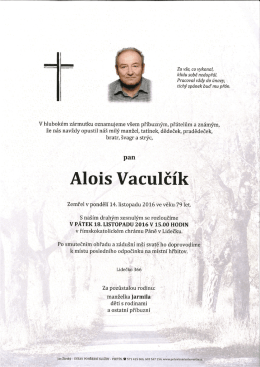 Smuteční oznámení pan Alois Vaculčík