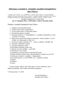 Informace o konání 6. veřejného zasedání Zastupitelstva obce Úherce