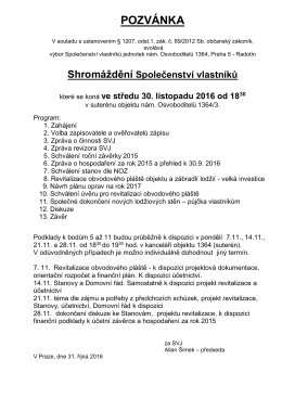 Pozvánka na shromáždění společenství vlastníků 2016