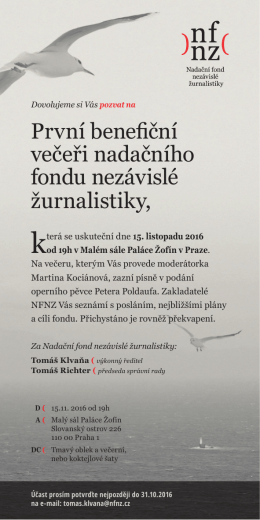 První benefiční večeři nadačního fondu nezávislé žurnalistiky,