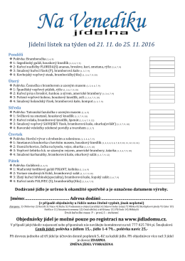 J&iacute;deln&iacute; l&iacute;stek na t&yacute;den od 21. 11. do 25. 11. 2016