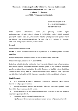 Oznámení VŘ - Vrchní ministerský rada v odboru 17
