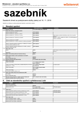 Sazebník úhrad za poskytované služby platný od 18.11