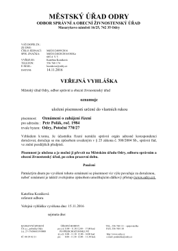 Veřejná vyhláška, oznámení o doručení písemnosti pro