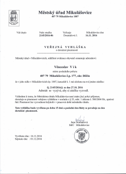 Veřejná vyhláška o doručení