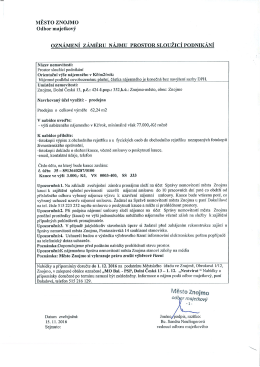 Oznámení záměru nájmu prostor sloužících podnikání