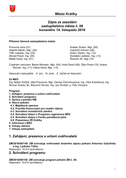 Zápis ze zasedání Zastupitelstva města č. 08 z 14.11.2016