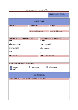 REGISTRAČNÍ FORMULÁŘ SVVS