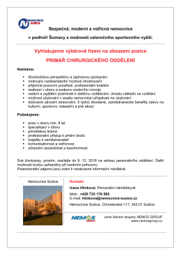 VŘ- primář CHO - Nemocnice Sušice
