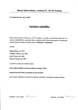 Veřejná vyhláška 4/2016/TP