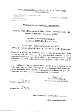 Oznámení o možnosti převzít písemnost