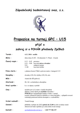 Propozice na turnaj GPC – U15 - Západočeský badmintonový svaz