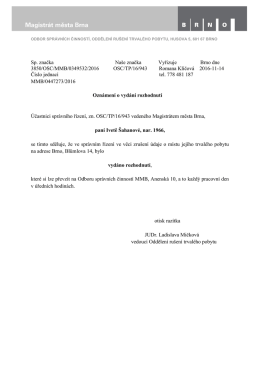 Sp. značka Na&scaron;e značka Vyřizuje Brno dne 3850/OSC/MMB