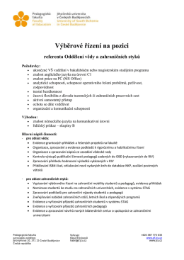 Výběrové řízení na pozici referenta Oddělení vědy a zahraničních