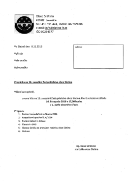 Pozvánka na 16. zasedání Zastupitelstva obce Slatina