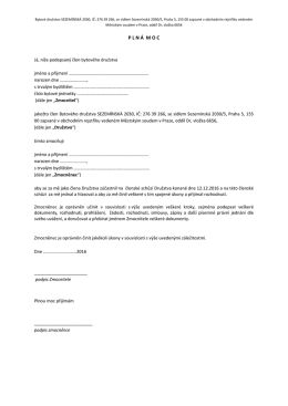 Plná moc k členské schůzi BD Sezemínská 2030 12.12.2016