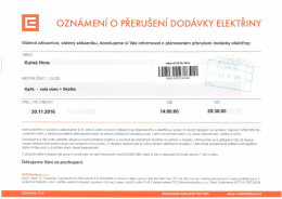 OZNÁMENI O PŘERUŠENI DODAVKY ELEKTŘINY