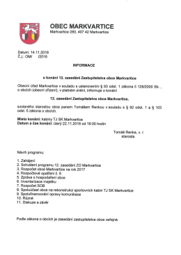 Informace o konání 12. veřejného zasedání