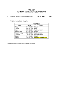 Přehled vyhlášení automobilového sportu 2016