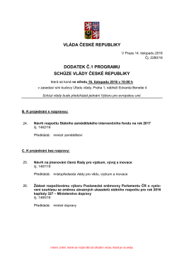 vláda české republiky dodatek č.1 programu schůze vlády české