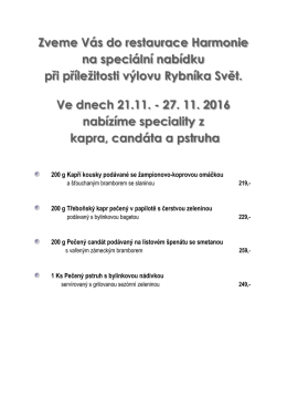 speciality z cand&aacute;ta, pstruha a kapř&iacute;ch filet