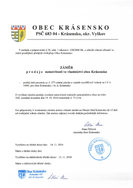 Zveřejněn&iacute; z&aacute;měru - prodej pozemku