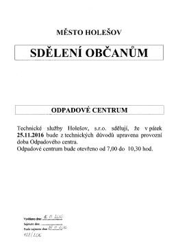 Page 1 MĚSTO HOLEŠOV ODPADOVÉ CENTRUM Technické