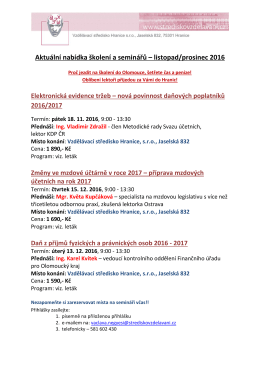 Aktuální nabídka školení a seminářů – listopad/prosinec 2016