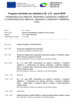 Program semináře pro žadatele k 56. a 57. výzvě IROP