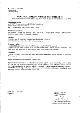 Oznámení záměru prodeje nemovité věci