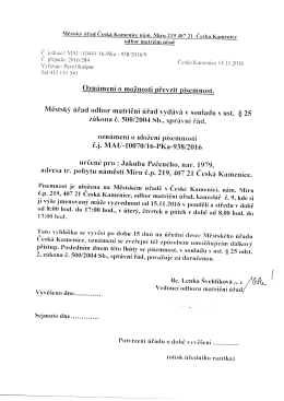 Oznámení o možnosti převzít písemnost