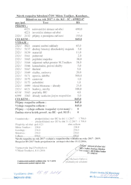 Návrh rozpočtu ČOV + rozpočtový výhled r. 2017