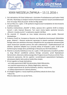 XXXIII NIEDZIELA ZWYKŁA – 13.11.2016 r.