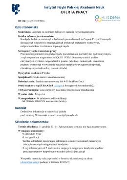 Asystent ze stopniem doktora w zakresie fizyki