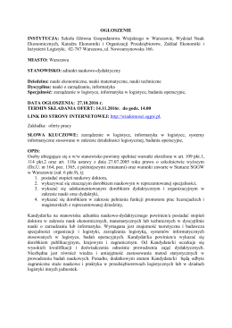 OGŁOSZENIE INSTYTUCJA: Szkoła Główna Gospodarstwa