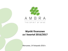 Kluczowe wskaźniki I kwartał 2016/2017
