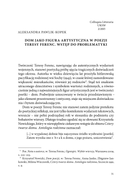 DOM JAKO FIGURA ARTYSTYCZNA W POEZJI TERESY FERENC