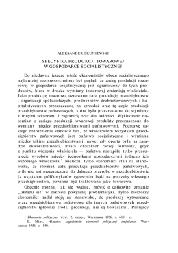 SPECYFIKA PRODUKCJI TOWAROWEJ W GOSPODARCE