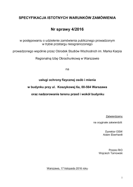 SIWZ usługi ochrony fizycznej osób i mienia w budynku przy ul