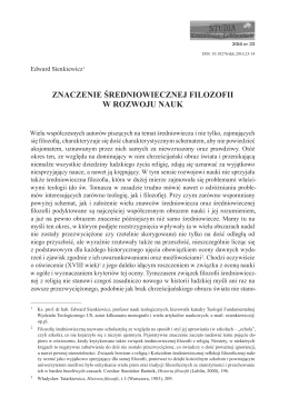 ZNACZENIE ŚREDNIOWIECZNEJ FILOZOFII W ROZWOJU NAUK