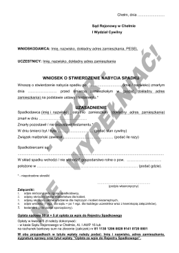 WNIOSEK O STWIERDZENIE NABYCIA SPADKU UZASADNIENIE