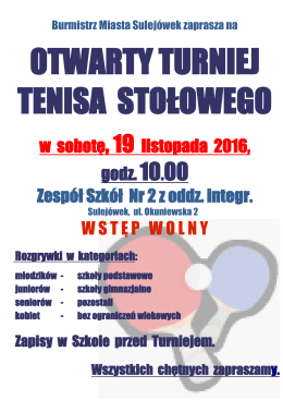 OTWARTY TURNIEJ TENISA STOŁOWEGO