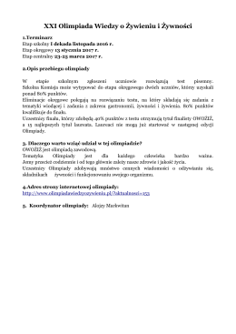 XXI Olimpiada Wiedzy o Żywieniu i Żywności