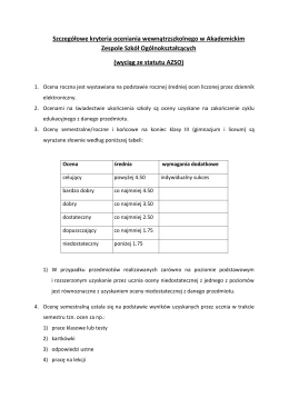 Szczegółowe kryteria oceniania wewnątrzszkolnego w