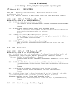 Program Konferencji Nowe trendy i dobre praktyki w zarządzaniu