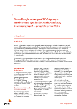 Nowelizacja ustawy o CIT dotycząca zwolnienia z