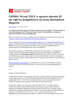 GIODO: Wyrok TSUE w sprawie adres&oacute;w IP nie wpływa